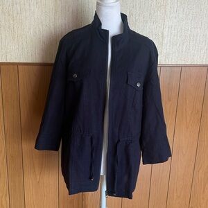 Christopher & banks linen blend‎ Navy Blue three quarter sleeve Cardigan SIZE L